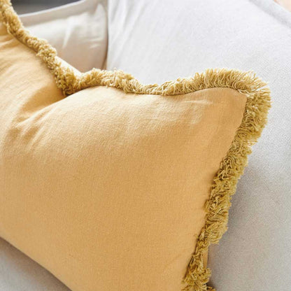 Luca Boho Linen Cushion - Turmeric