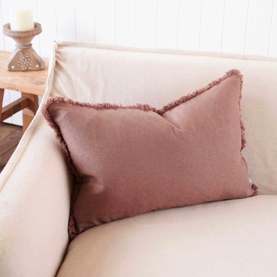 Luca Boho Linen Cushion - Desert Rose
