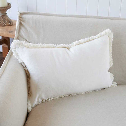 Luca Boho Linen Cushion - White
