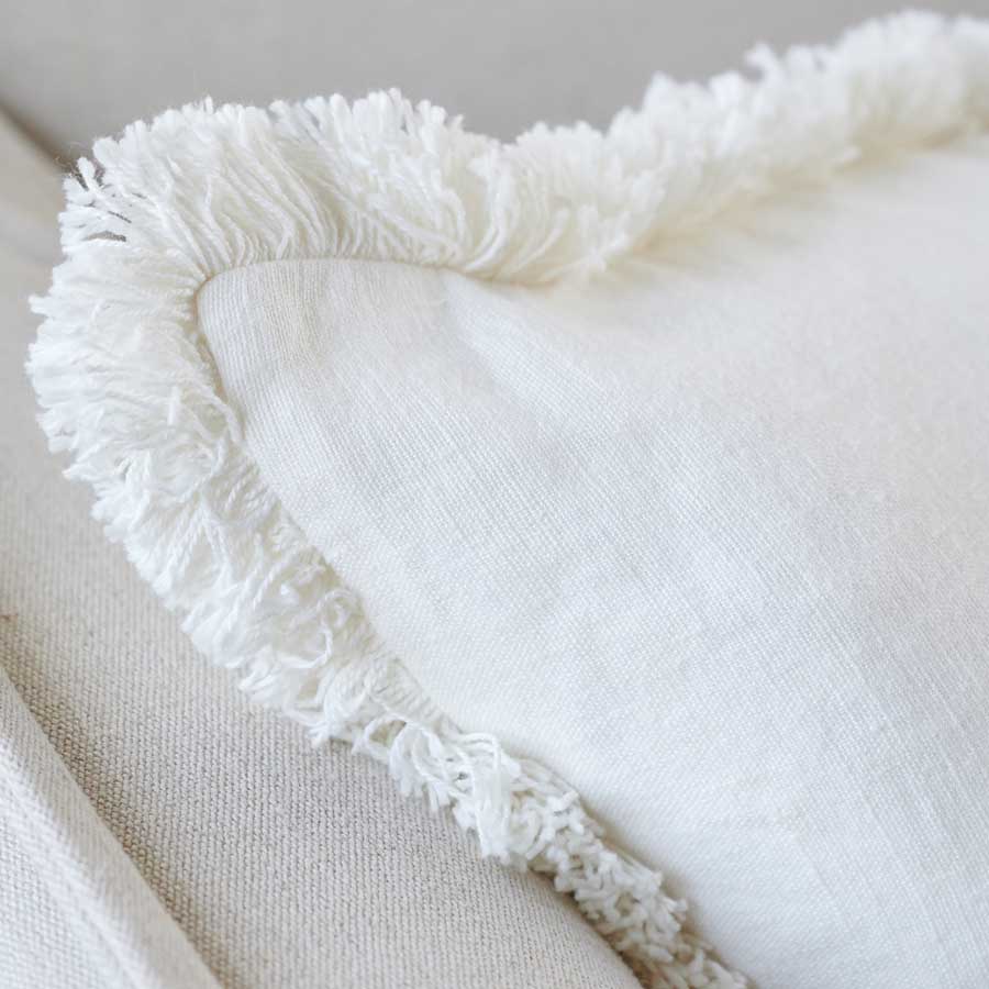 Luca Boho Linen Cushion - White