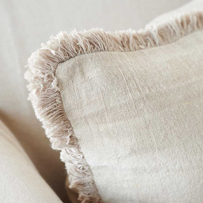 Luca Boho Linen Cushion - Natural