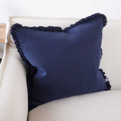 Luca Boho Linen Cushion - Navy