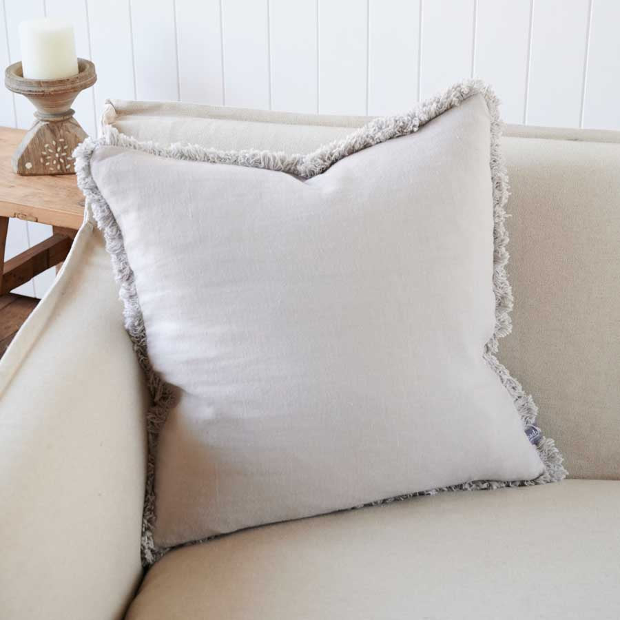 Luca Boho Linen Cushion - Silver Grey