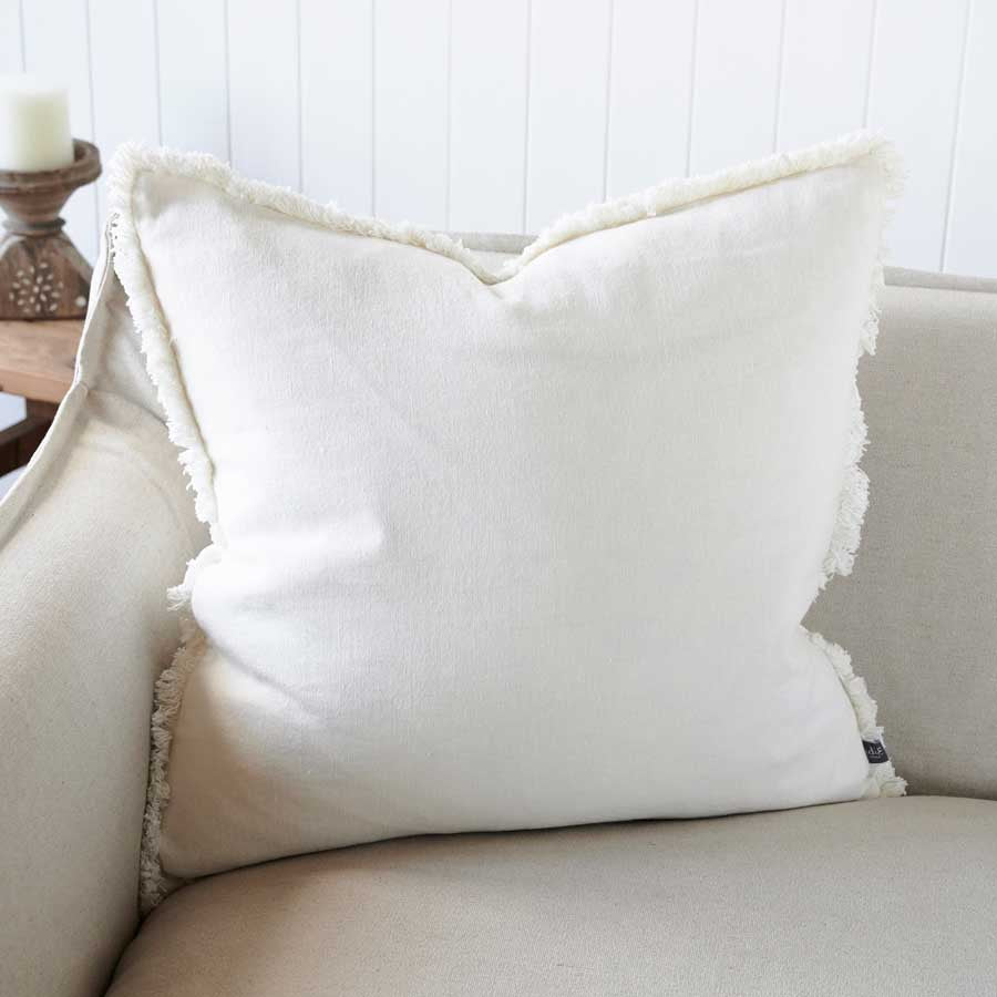 Luca Boho Linen Cushion - White