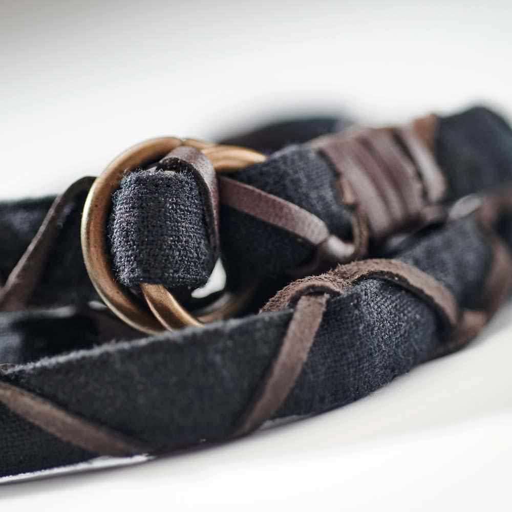 Dark Slate Gray The Bespoke Linen Belt - Black Black Linen/Leather
