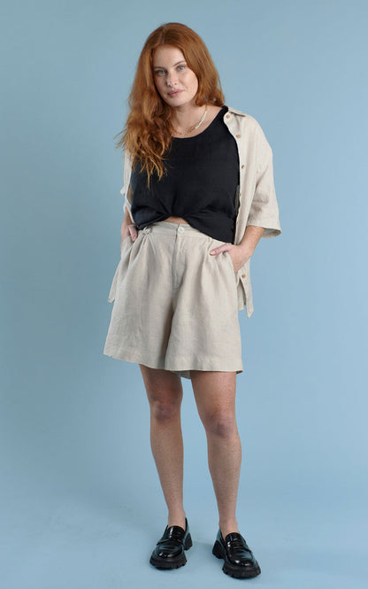 classic button up shirt with wooden buttons in natural