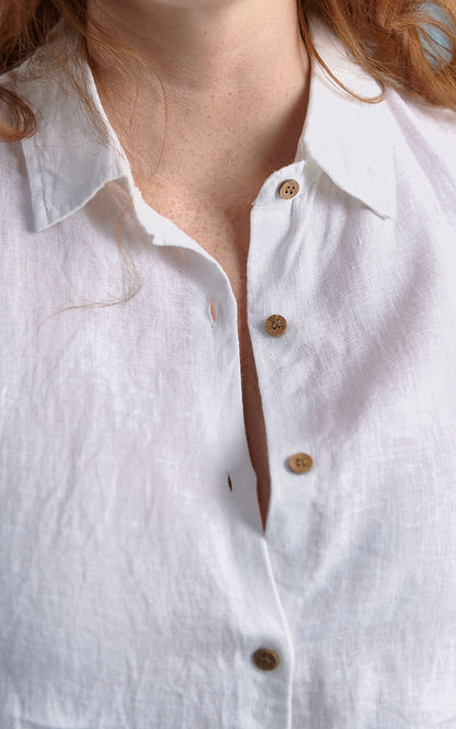 classic button up shirt with wooden buttons in white