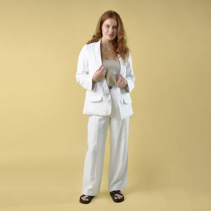 white linen blazer with reversible natural cuffs