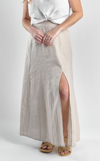 linen maxi skirt with split natural