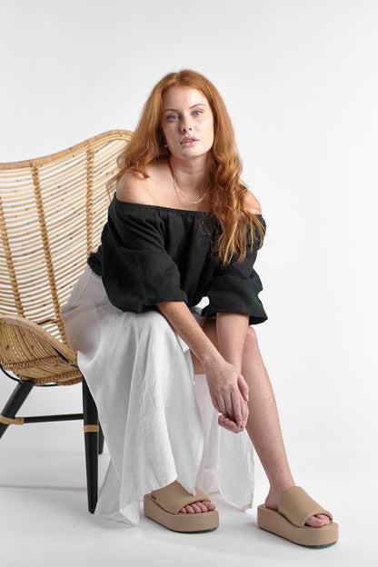 linen maxi skirt with split white