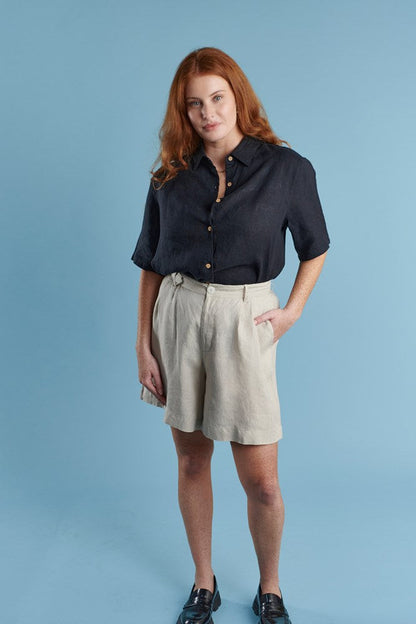 classic button up shirt with wooden buttons in black