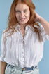Button up blouse with pleats in white