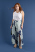 linen maxi skirt with split fun print navy and sea mist gidget