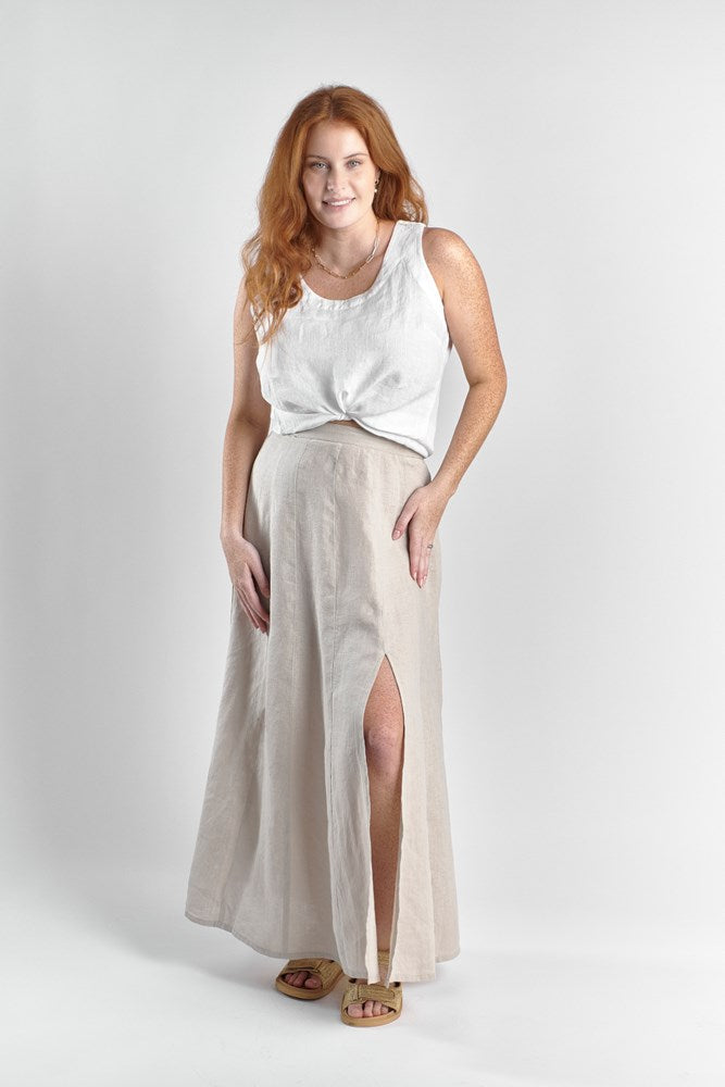 linen maxi skirt with split natural