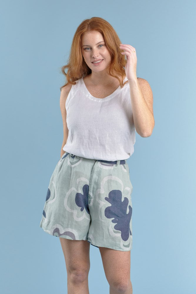 white linen tank top and curved neckline