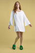 linen bell sleeve mini dress in white