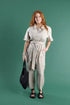 boiler suit in natural linen with contrast stitching