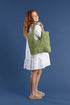 beach bag with button enclosure and cotton lining green