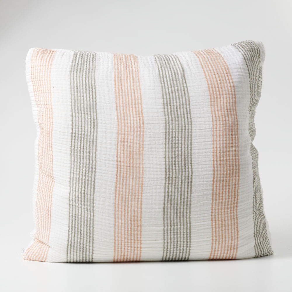 Carnivale Linen/Cotton Cushion with fine khaki and rose dust stripes