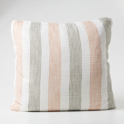 Carnivale Linen/Cotton Cushion with fine khaki and rose dust stripes