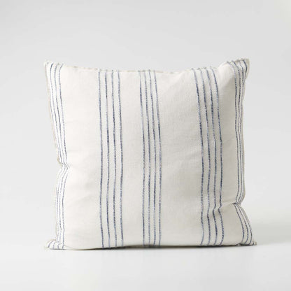 Rockpool Linen Cushion in white with navy textured stripe