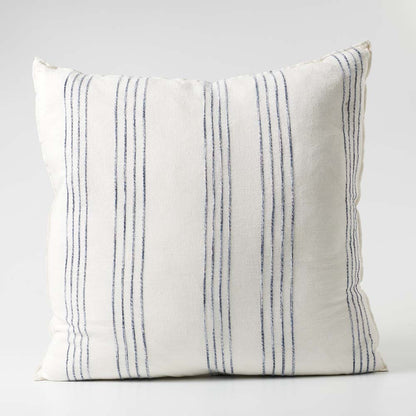 Rockpool Linen Cushion in white with navy textured stripe
