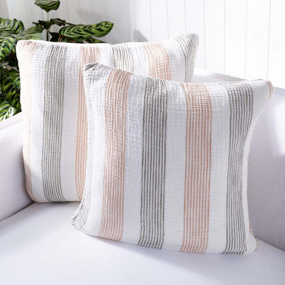 Carnivale Linen/Cotton Cushion with fine khaki and rose dust stripes