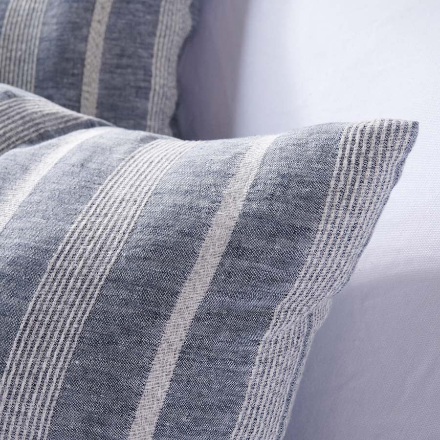 Promenad Linen Cushion in blue chambray with white stripe