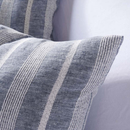 Promenad Linen Cushion in blue chambray with white stripe