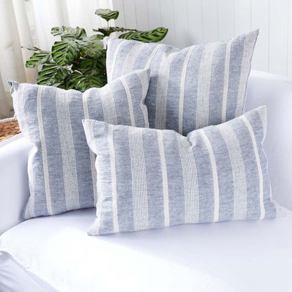 Promenad Linen Cushion in blue chambray with white stripe