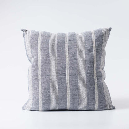 Promenad Linen Cushion in blue chambray with white stripe