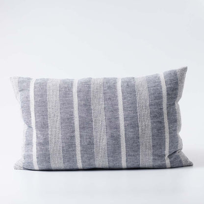 Promenad Linen Cushion in blue chambray with white stripe