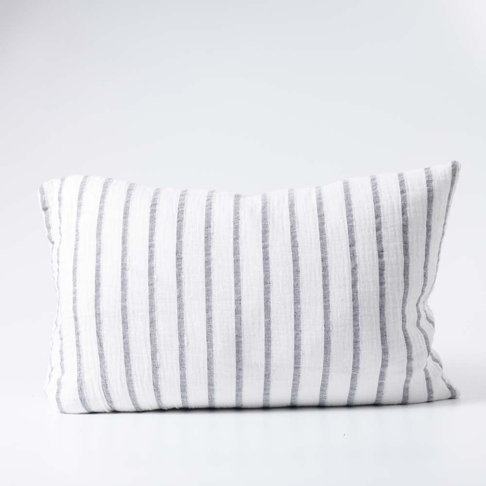 Sea Spray Linen Cushion in white with navy stripe