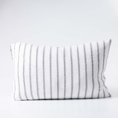 Sea Spray Linen Cushion in white with navy stripe