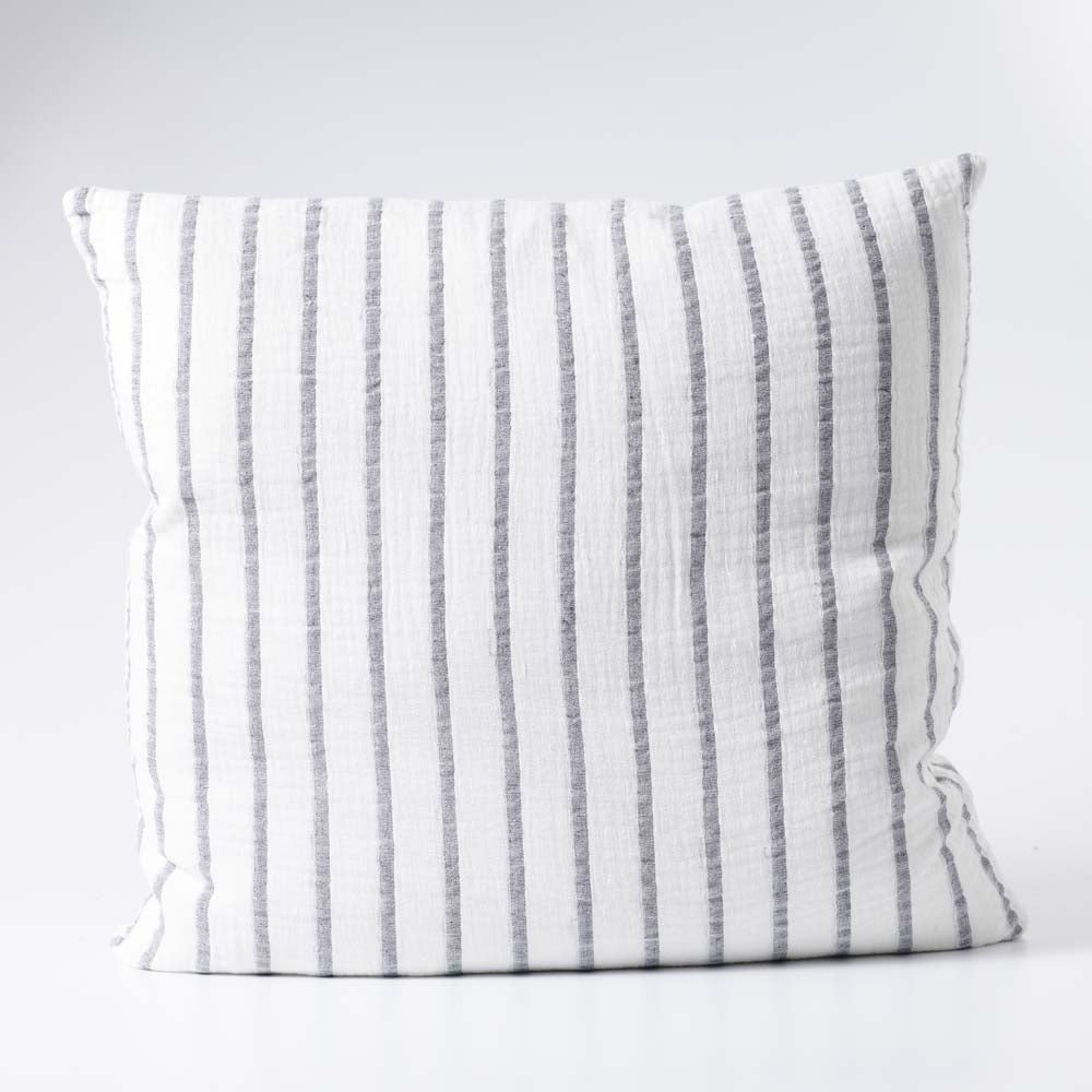 Sea Spray Linen Cushion in white with navy stripe