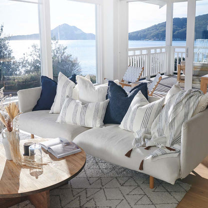 Rockpool Linen throw in white/Navy stripe