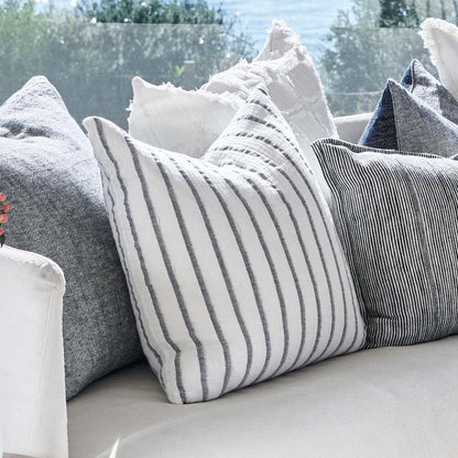 Sea Spray Linen Cushion in white with navy stripe