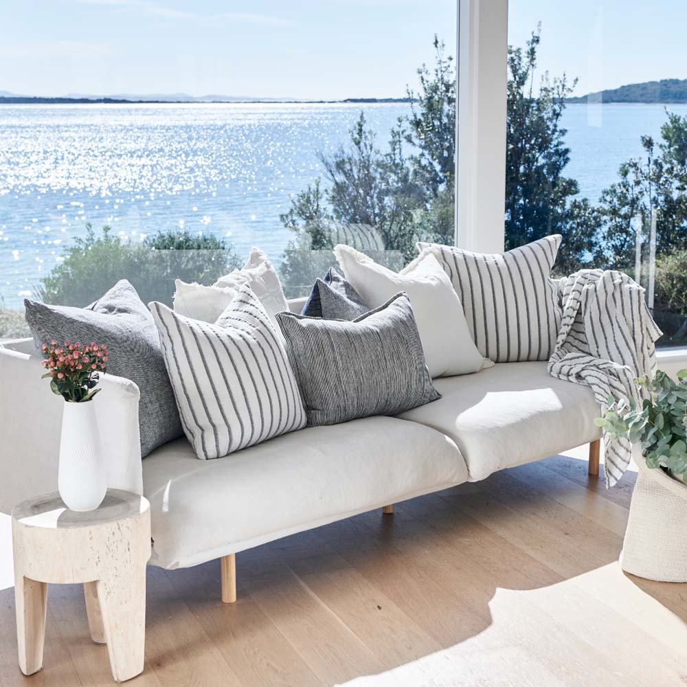 Sea Spray Linen/Cotton throw with Navy Stripe