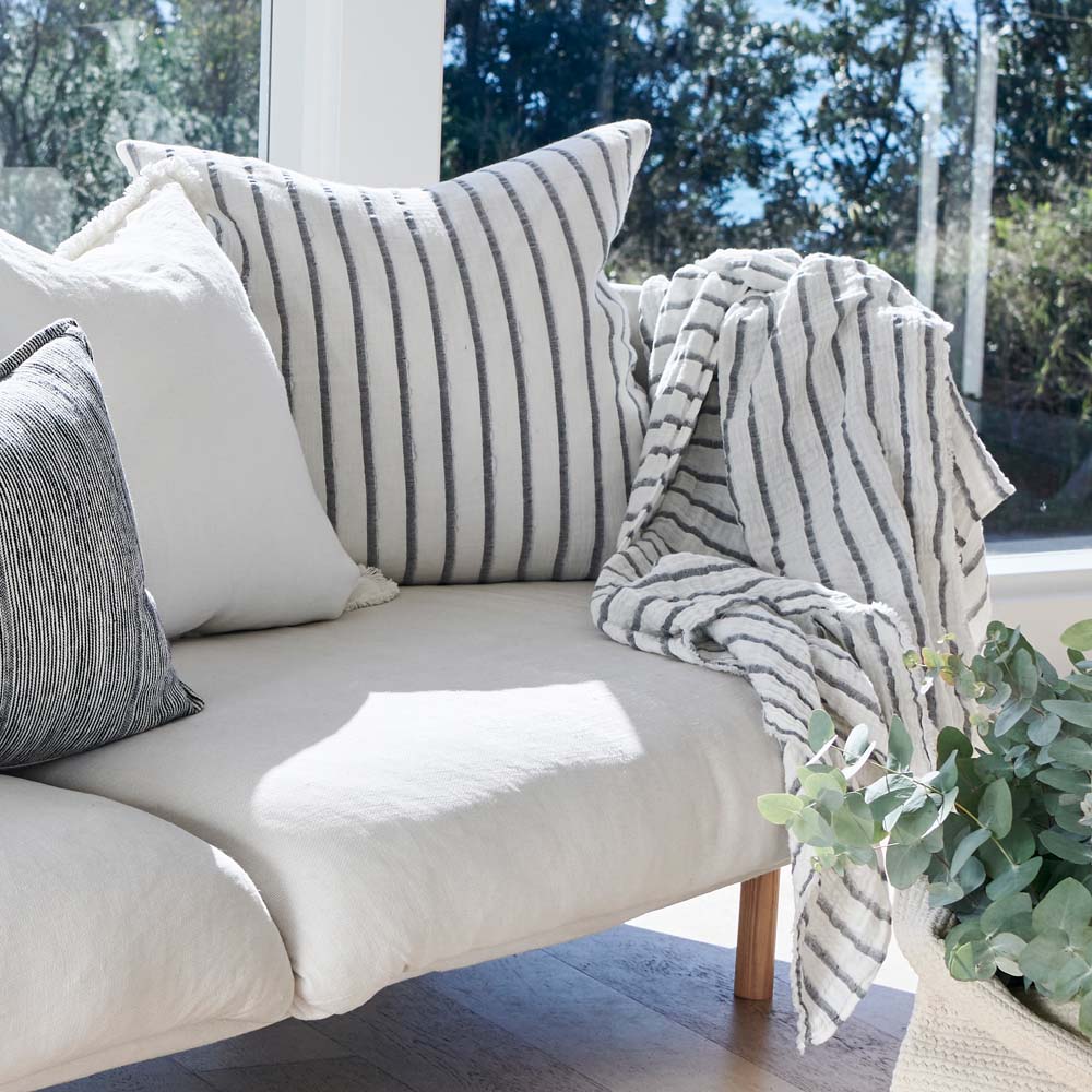 Sea Spray Linen/Cotton throw with Navy Stripe