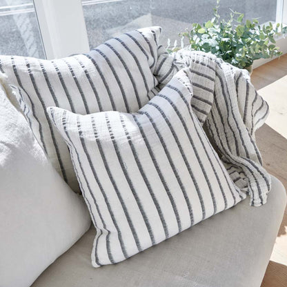 Sea Spray Linen Cushion in white with navy stripe