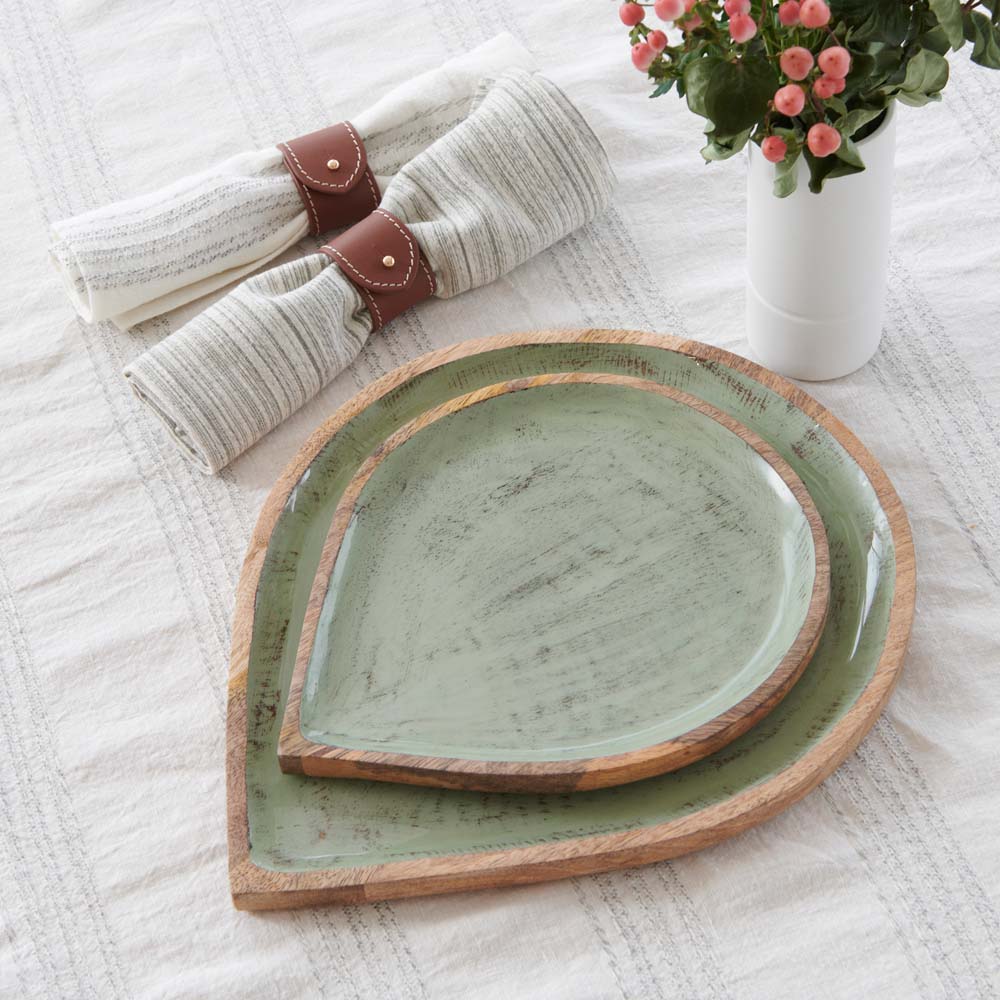 Mango wood and enamled tray set