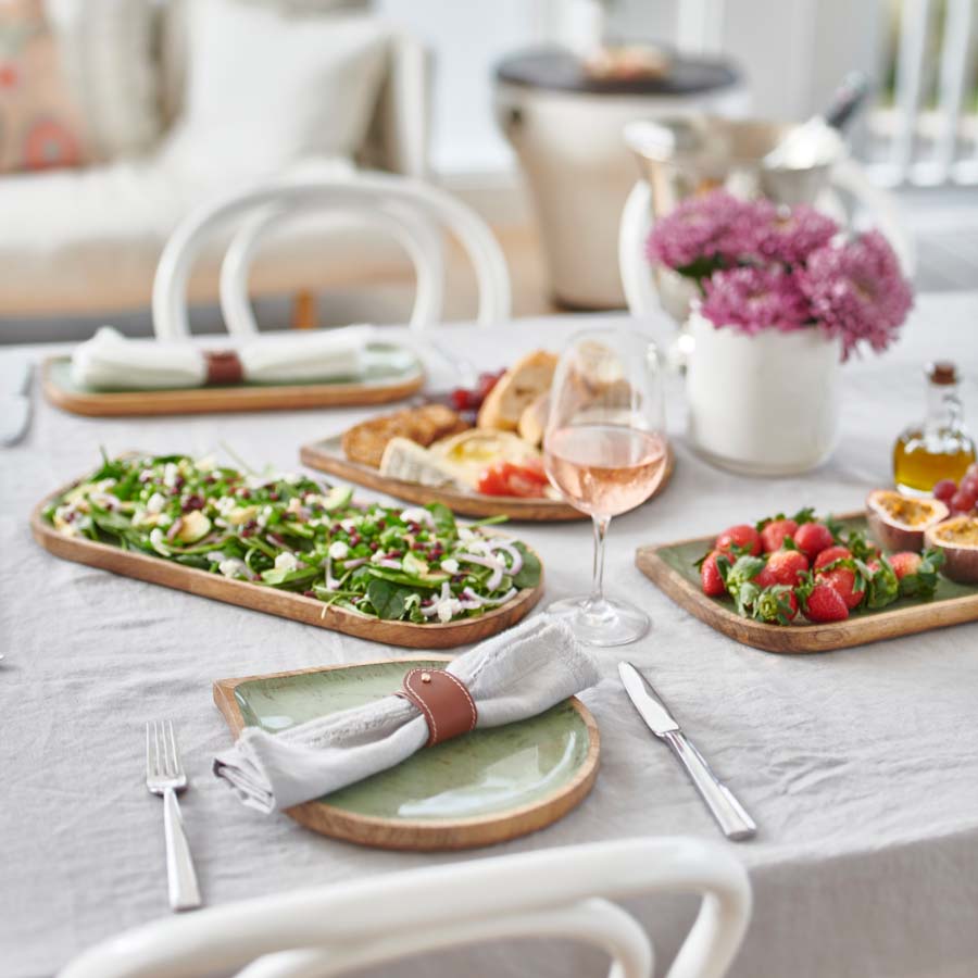 Mango wood and enamled tray set