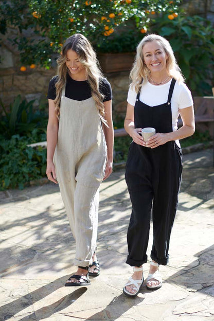 Linen Overalls in Black and natural