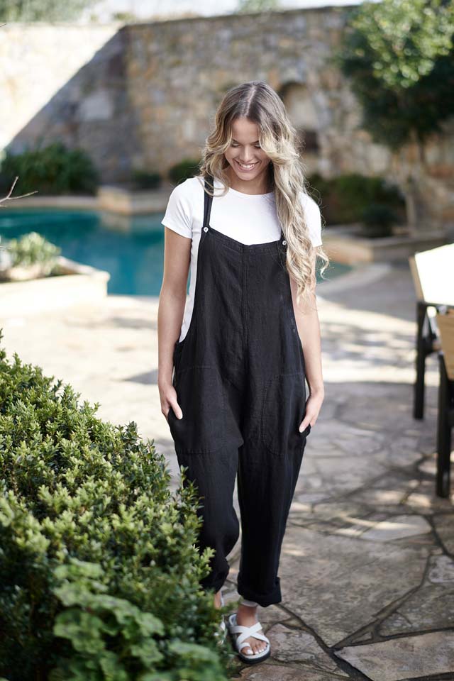 Linen Overalls in Black
