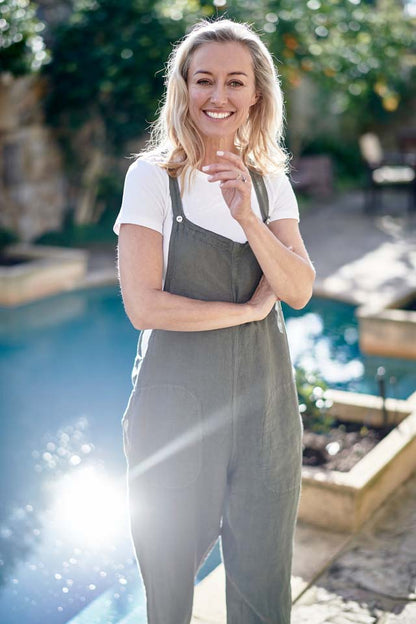 Khaki Linen Overalls