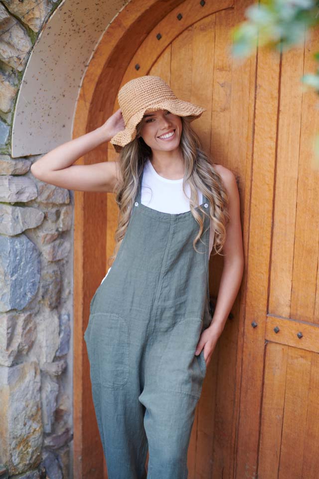 Khaki Linen Overalls