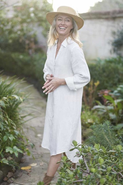 Linen Shirt Dress - White