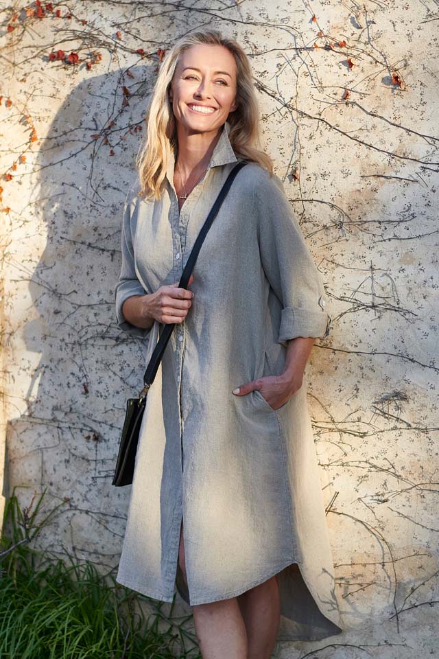 Linen Shirt Dress in Natural