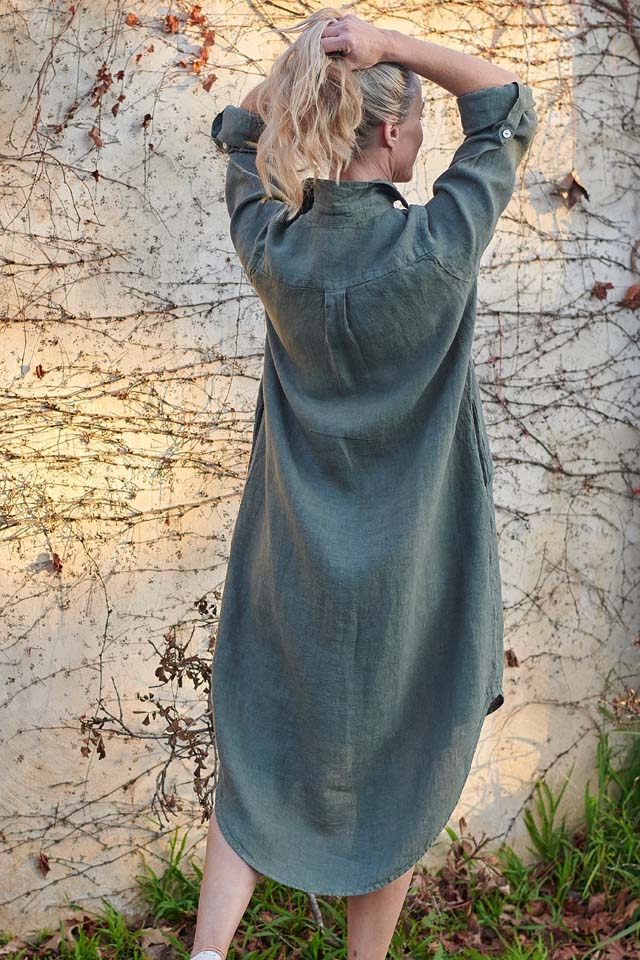 Linen Shirt Dress in Khaki
