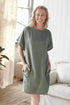 Khaki Euro Linen Pocket Dress with side pockets